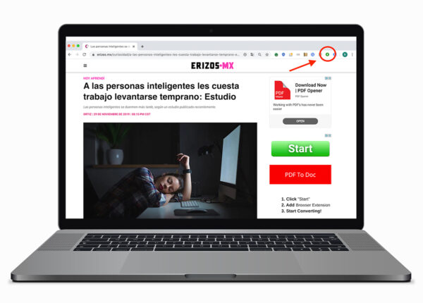 Desktop view of Erizos post with AMP browser extension icon highlighted